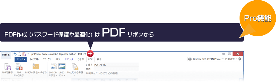PDF作成 (パスワード保護や最適化) は PDF リボンから【Pro機能】